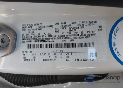 2021 Ford Escape Sel Hybrid from USA, damaged, VIN 1FMCU9CZ9MUA35842